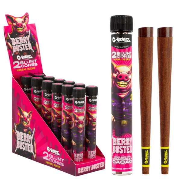G-Rollz 'Herbal Blend' 2 Blunt Cones Terpene Infused with Yerba Mate, Chamomile & Cacao - (12 Pack) — Berry Busted
