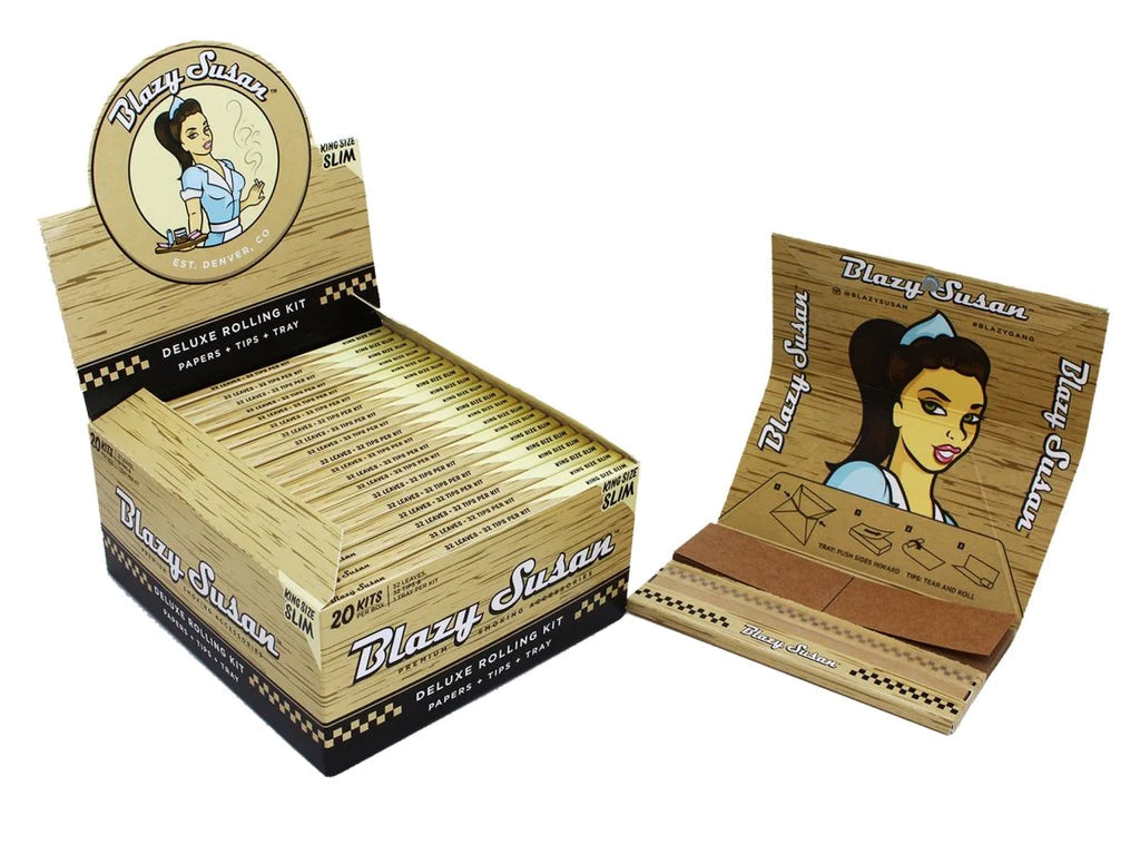 Blazy Susan Brown Deluxe Kit (King Size Rolling Papers with Tips & Tray) - Image 2