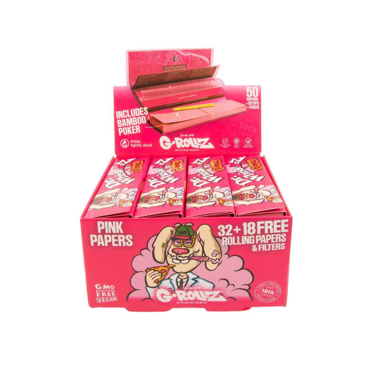 G-Rollz Dr. Whiskerz Pink Rolling Papers, Tips & Poker - Image 3