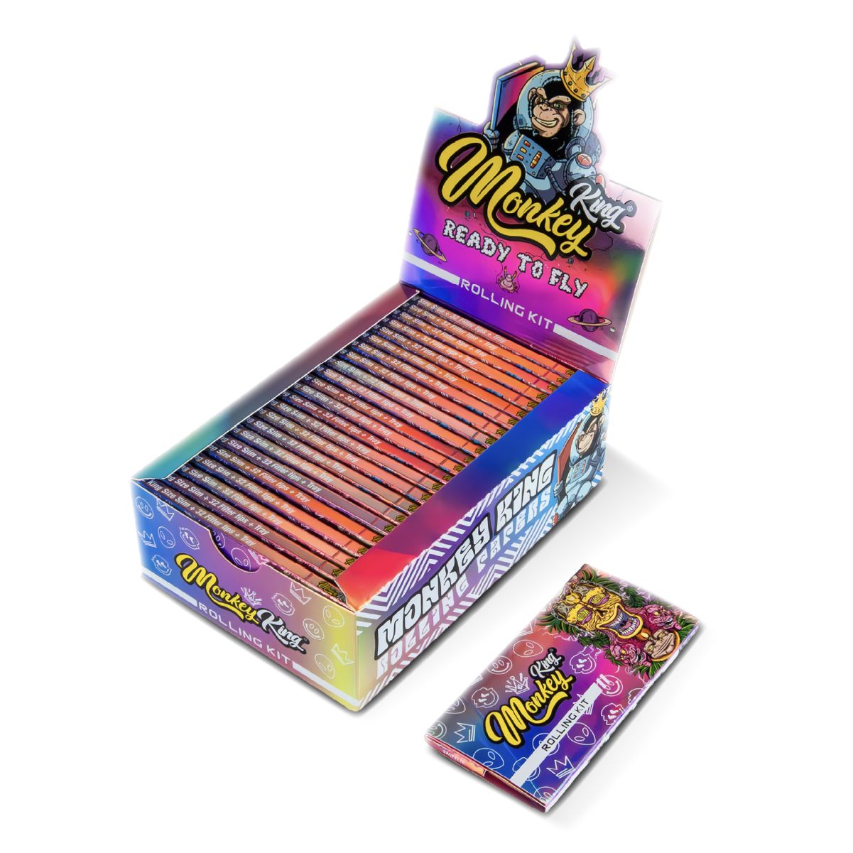 Monkey King Papers, Tips & Rolling Kit: Magnetic Ready to Fly - King Size Unbleached - Image 2