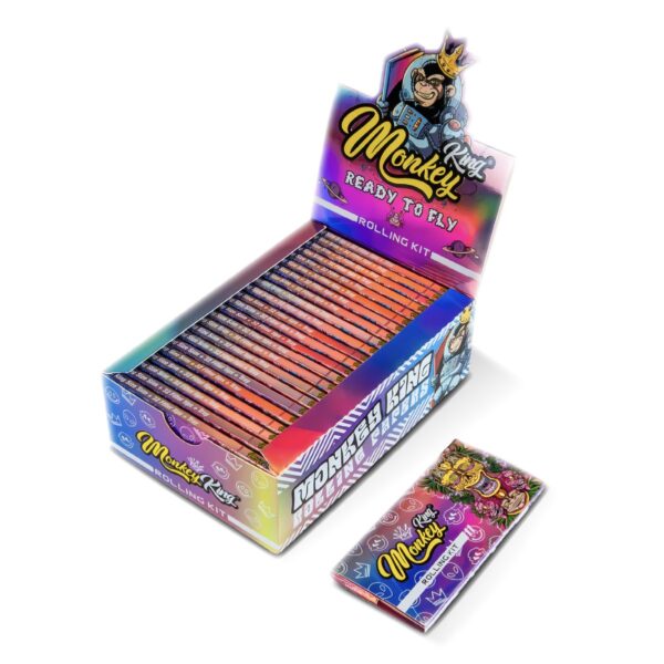Monkey King Papers, Tips & Rolling Kit: Magnetic Ready to Fly - King Size Unbleached (24 Pack)