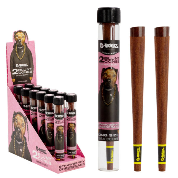 G-Rollz 'Herbal Blend' 2 Blunt Cones Terpene Infused with Yerba Mate, Chamomile & Cacao - (12 Pack) — Strawberry Cheesecake