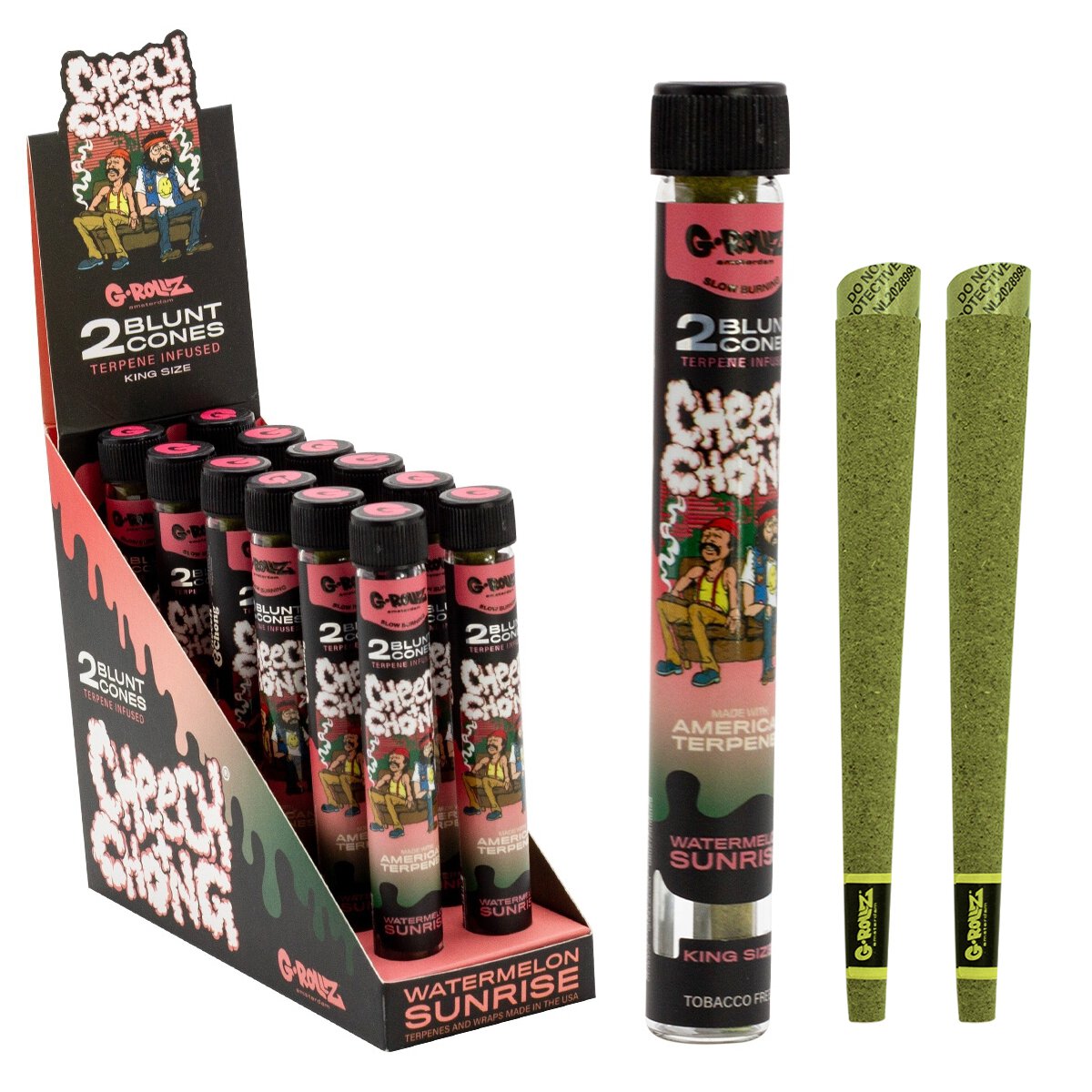 G-Rollz 'Cheech & Chong' Terpene Infused Hemp Blunts 2pcs - Watermelon Sunrise - Image 2