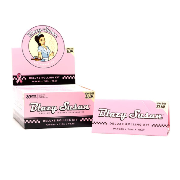 Blazy Susan Pink Deluxe Kit (King Size Rolling Papers with Tips & Tray) — 20pcs Full Box